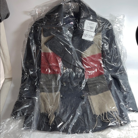 LONDON FOG womens Double Breasted Peacoat With Scarf, Dark Grey, Small - Picture 6 of 6